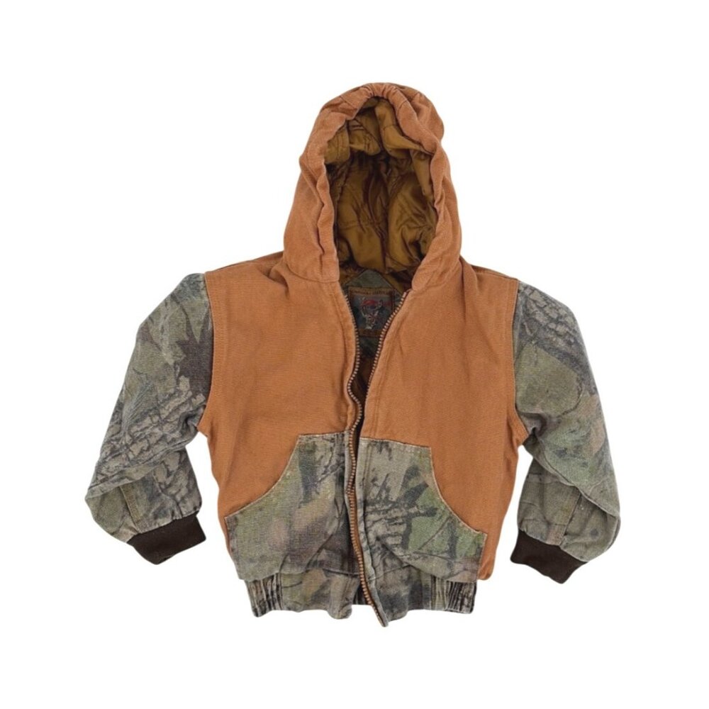 Outdoor Habitat Boys Size 2T Hooded Jacket Quilted Lining Camo Sleeves Brown